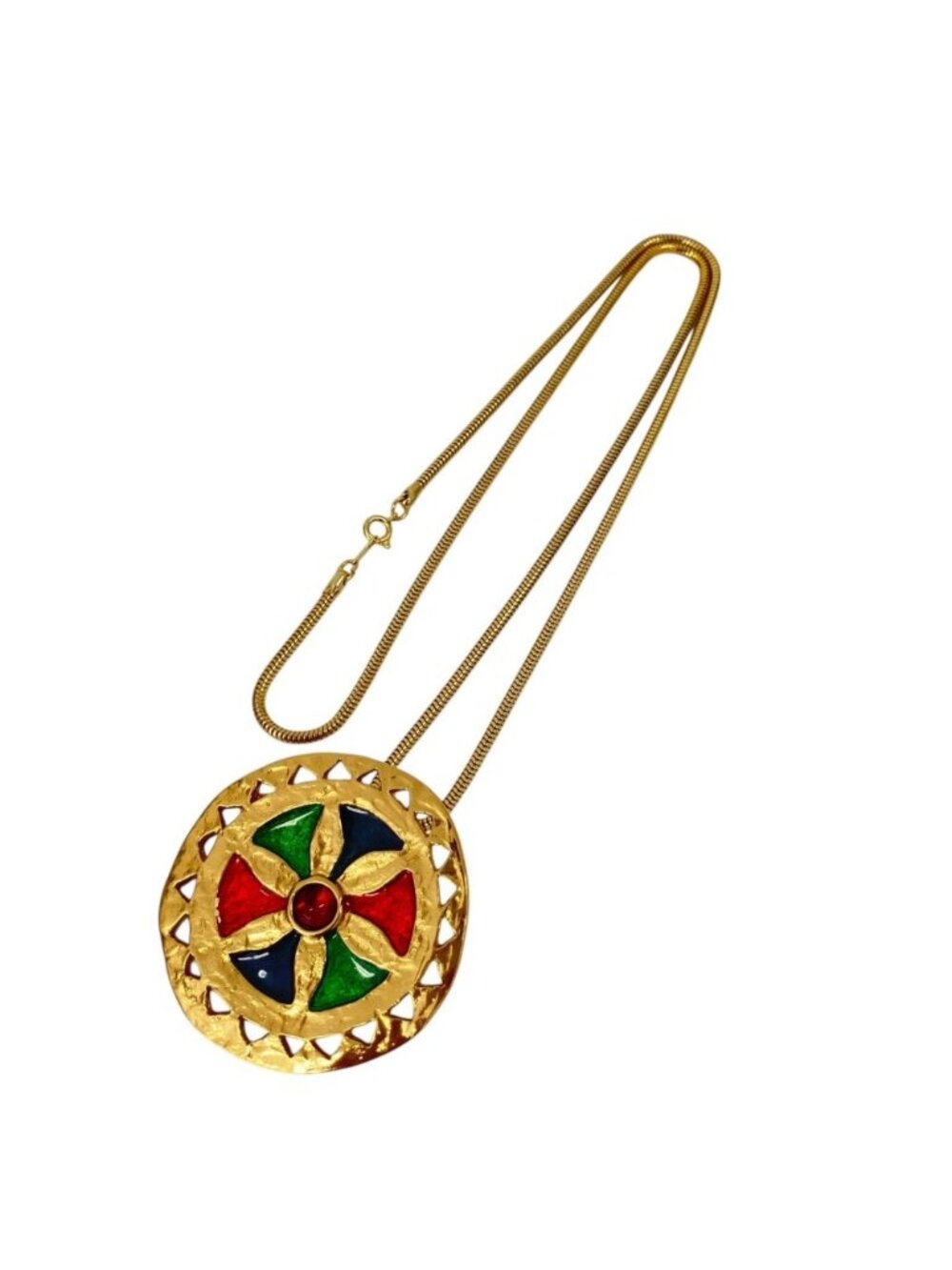 Saint Laurent Vintage Circle Color Stone Pendant Brooch Gold Plated Colored